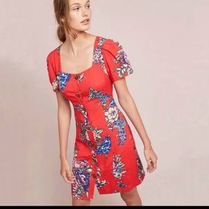 Maeve Anthropologie - Caldwell Buttondown Dress (Red with floral) - US 2 / S